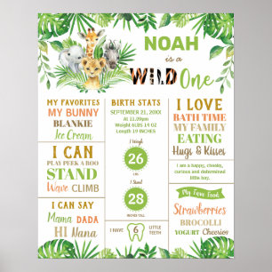 Jungle Animals 1. Geburtstag Meilenstein Geburtsst Poster