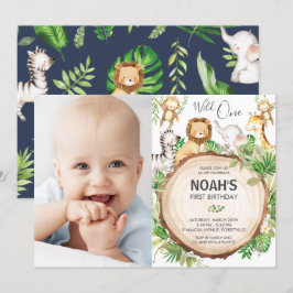 Jungle Animals 1. Geburtstag Wild ein grünes Foto Einladung