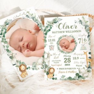 Jungle Animals Baby Birth Stats Foto Ankündigung