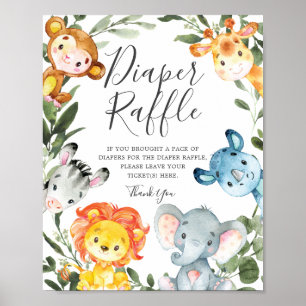 Jungle Animals Baby Duschabwascher Raffelzeichen Poster