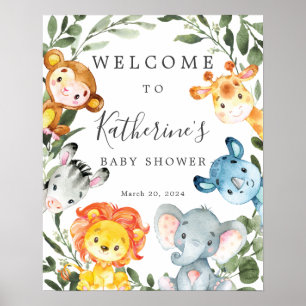 Jungle Animals Baby Dusche Begrüßungszeichen Poster