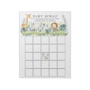 Jungle Animals Baby Dusche Bingo Spiel Notizblock