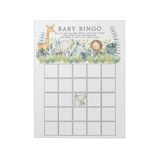 Jungle Animals Baby Dusche Bingo Spiel Notizblock (Rotiert)