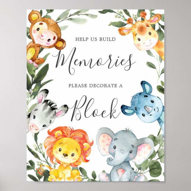 Jungle Animals Baby Dusche Dekorieren ein Blockzei Poster (Vorne)