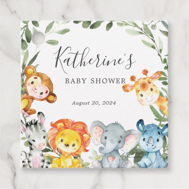 Jungle Animals Baby Dusche Gefallen Tag Geschenkanhänger (Vorderseite)
