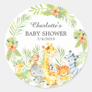 Jungle Animals Baby Dusche Vielen Dank Runder Aufkleber