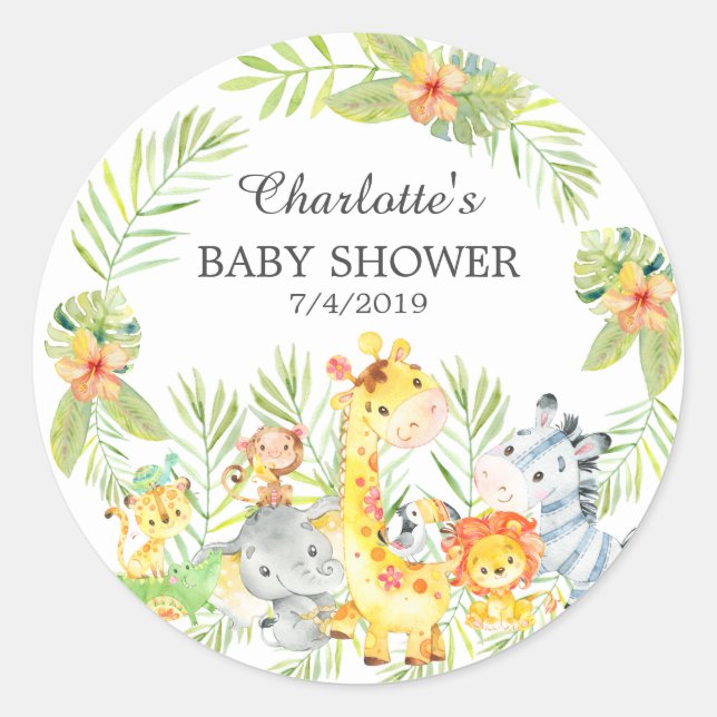 Jungle Animals Baby Dusche Vielen Dank Runder Aufkleber (Vorderseite)