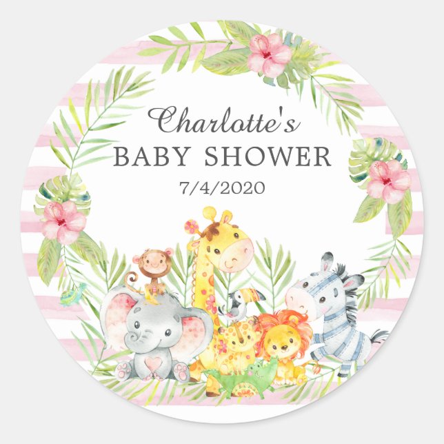 Jungle Animals Baby Dusche Vielen Dank Runder Aufkleber (Vorderseite)