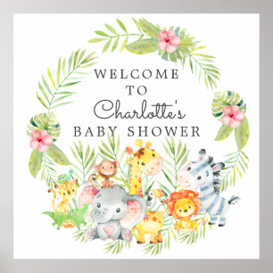 Jungle Animals Baby Dusche Willkommen Poster