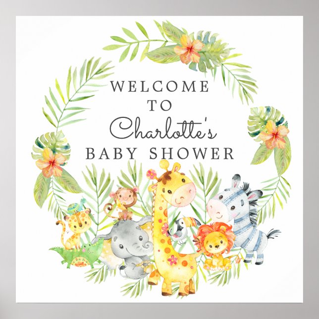 Jungle Animals Baby Dusche Willkommen Poster (Vorne)