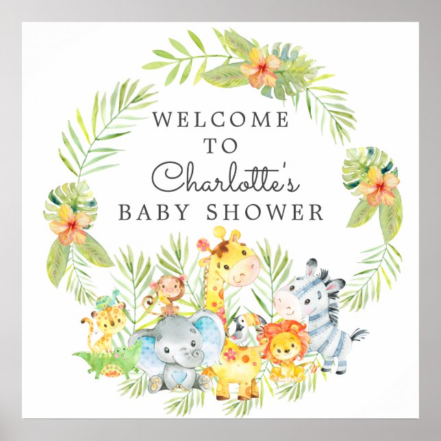 Jungle Animals Baby Dusche Willkommen Poster (Vorne)