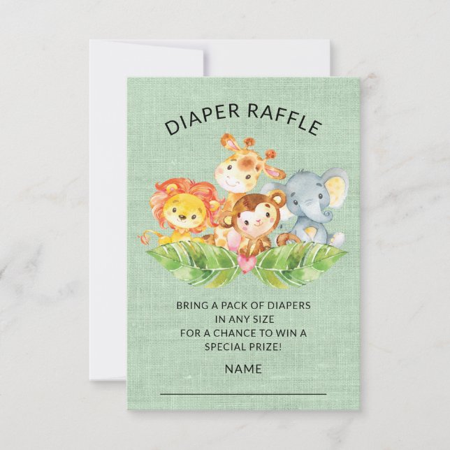 Jungle Animals Baby Showdiaper Raffle Ticket Einladung (Vorderseite)