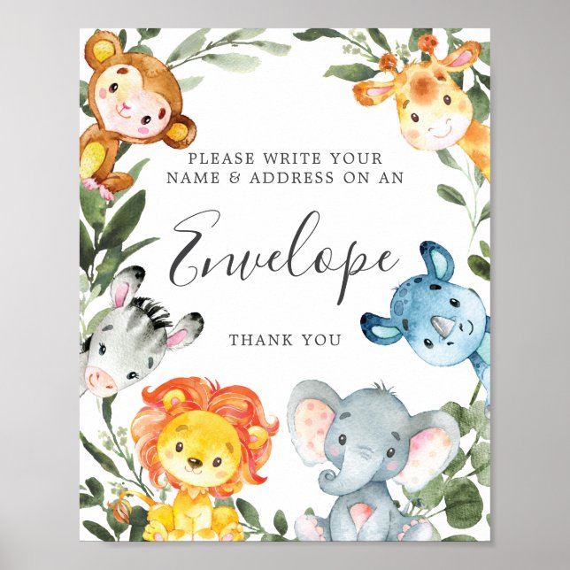 Jungle Animals Baby Shower Address Envelope Zeiche Poster (Vorne)