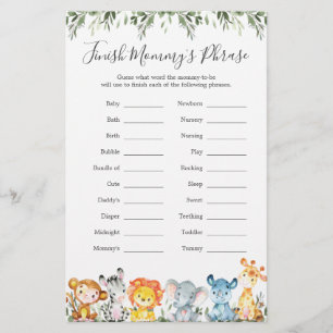 Jungle Animals Baby Shower beenden Mommy's Phrase