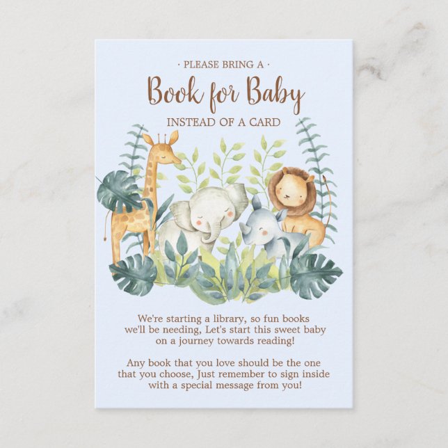 Jungle Animals Baby Shower Book for Baby Card Begleitkarte (Vorderseite)