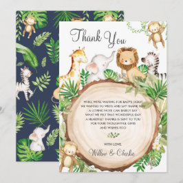 Jungle Animals Baby Shower Greenery Safari Boy Dankeskarte