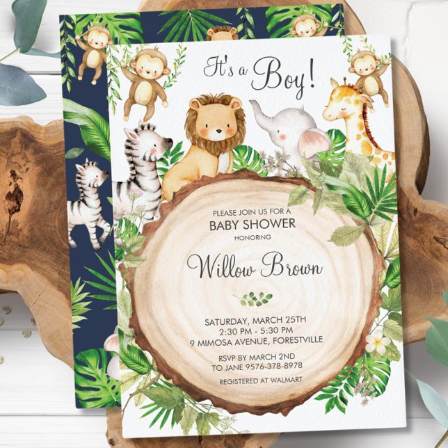 Jungle Animals Baby Shower Greenery Safari Boy Einladung (Von Creator hochgeladen)