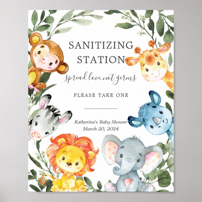Jungle Animals Baby Shower Sanitizing Station Schi Poster (Vorne)