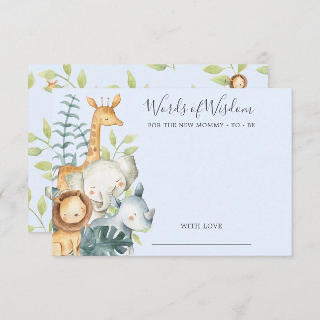 Jungle Animals Baby Shower Worte der Weisheitskart Einladung (Vorne/Hinten)
