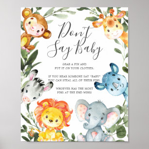 Jungle Animals Babydusche Sage kein Babyzeichen Poster