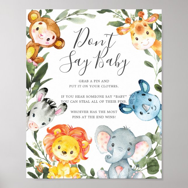Jungle Animals Babydusche Sage kein Babyzeichen Poster (Vorne)