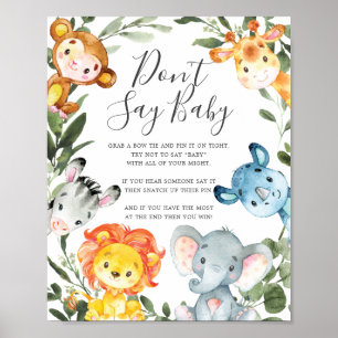 Jungle Animals Babydusche Sage kein Babyzeichen Poster
