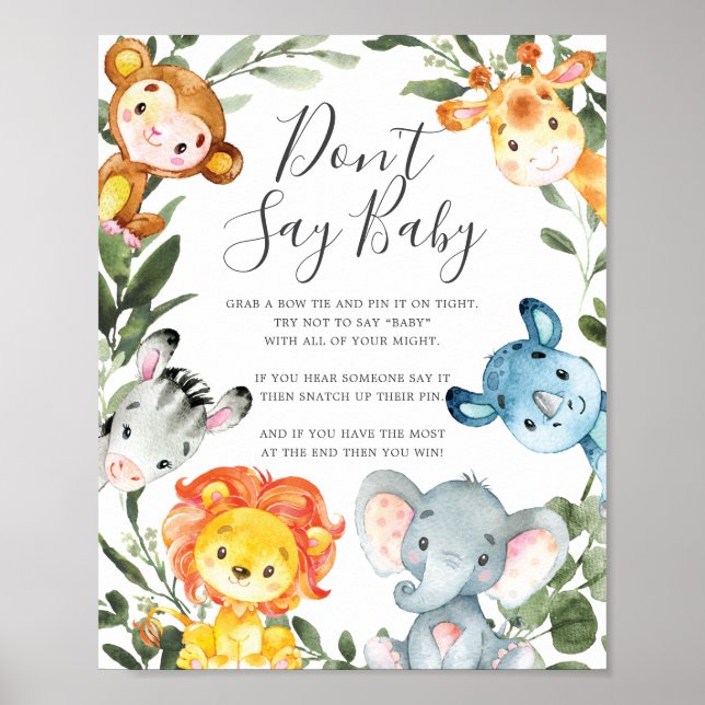 Jungle Animals Babydusche Sage kein Babyzeichen Poster (Vorne)