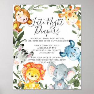 Jungle Animals Babydusche Spätnächtliche Windeln s Poster
