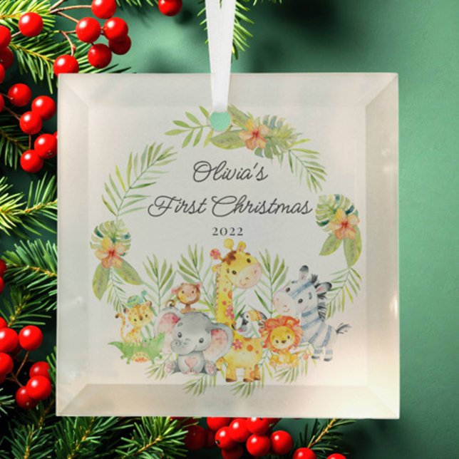 Jungle Animals Baby's First Christmas Ornament Aus Glas (Von Creator hochgeladen)