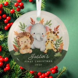 Jungle Animals Baby's First Christmas Ornament Aus Glas