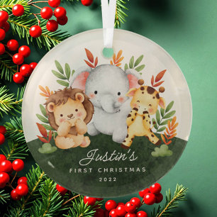 Jungle Animals Baby's First Christmas Ornament Aus Glas