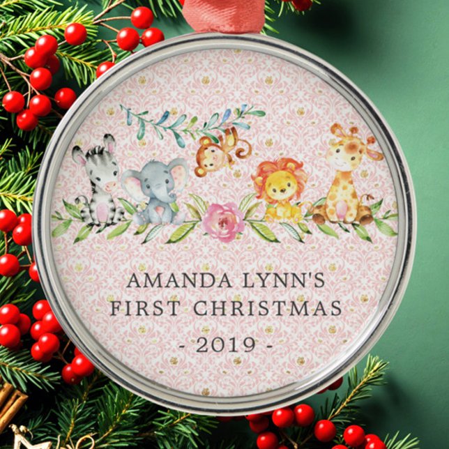Jungle Animals Baby's First Christmas Ornament Aus Metall (Von Creator hochgeladen)