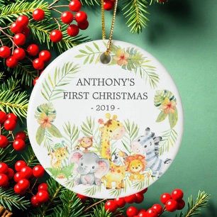 Jungle Animals Baby's Foto Weihnachtsdekoration Keramik Ornament