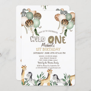 Jungle Animals Balloons 1. Geburtstag Einladung