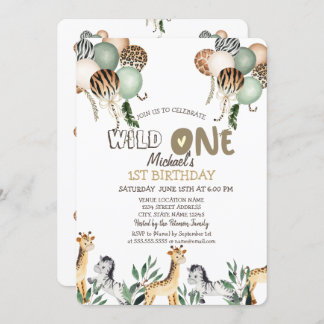 Jungle Animals Balloons 1. Geburtstag Einladung