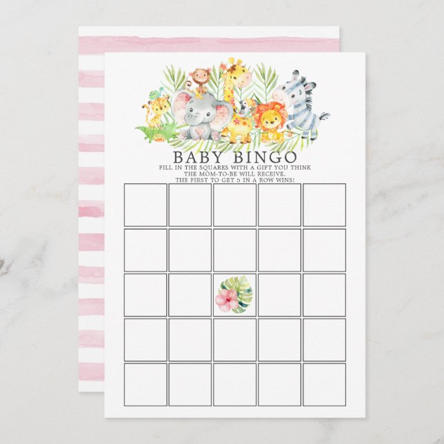 Jungle Animals BINGO Babyduschenspiel Einladung (Vorne/Hinten)