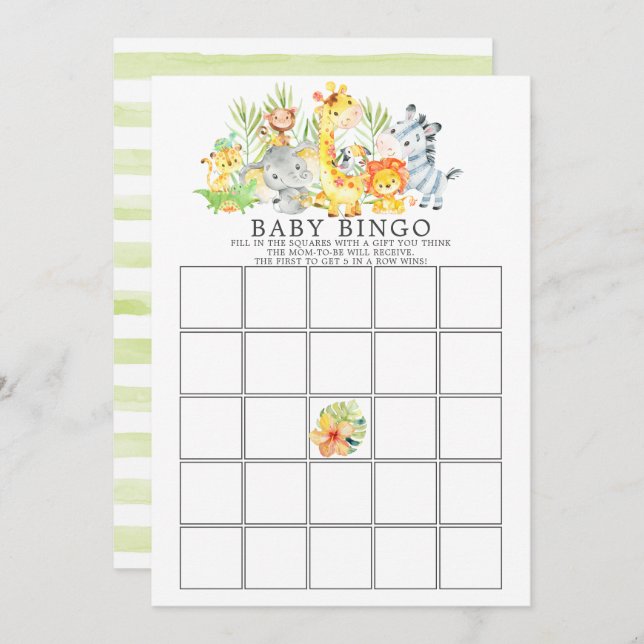 Jungle Animals BINGO Babyduschenspiel Einladung (Vorne/Hinten)