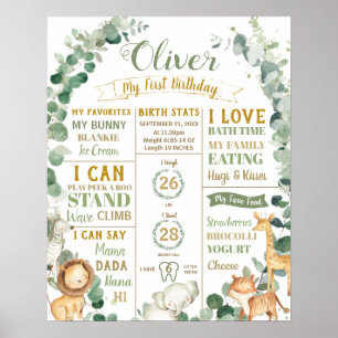 Jungle Animals Birthday Milestone Birth Stats   Poster
