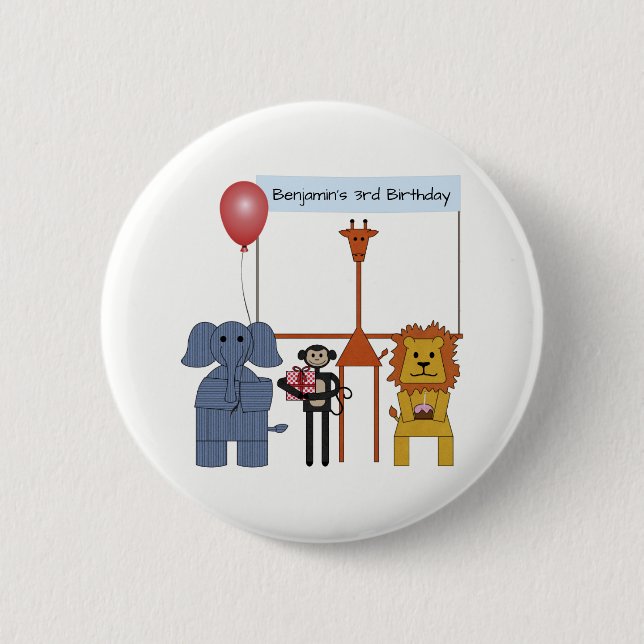 Jungle Animals Birthday Party Button - auf weiß (Vorderseite)