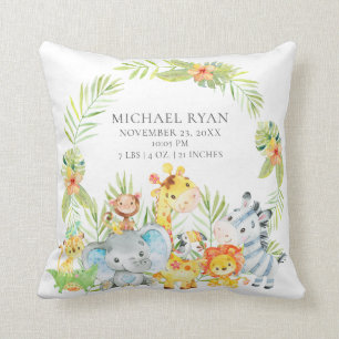 Jungle Animals Boys Baby Birth Stats Pillow Kissen