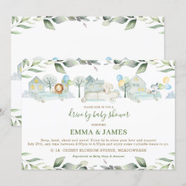 Jungle Animals Cars Grünwagen mit Babydusche Einladung