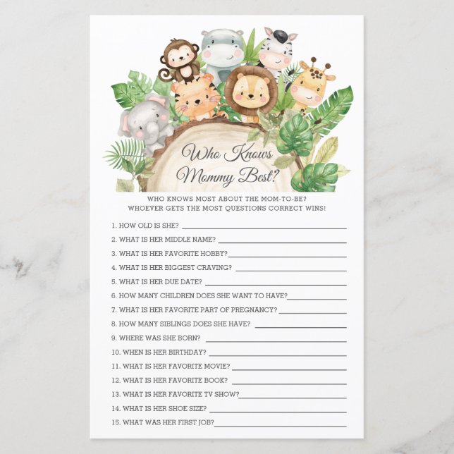 Jungle Animals, die Mama Best Shower Game kennen (Vorderseite)
