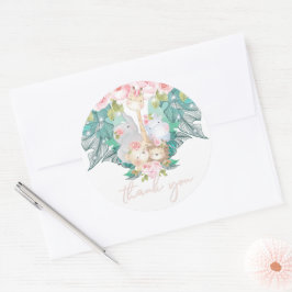 Jungle Animals Girl Birthday Vielen Dank Runder Aufkleber