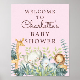 Jungle Animals Girls Babydusche Begrüßungszeichen Poster