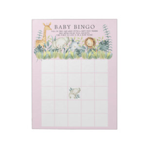 Jungle Animals Girls Babydusche Bingo Spiel Notizblock