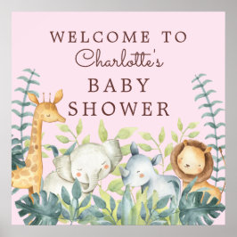 Jungle Animals Girls Babydusche Willkommen Poster
