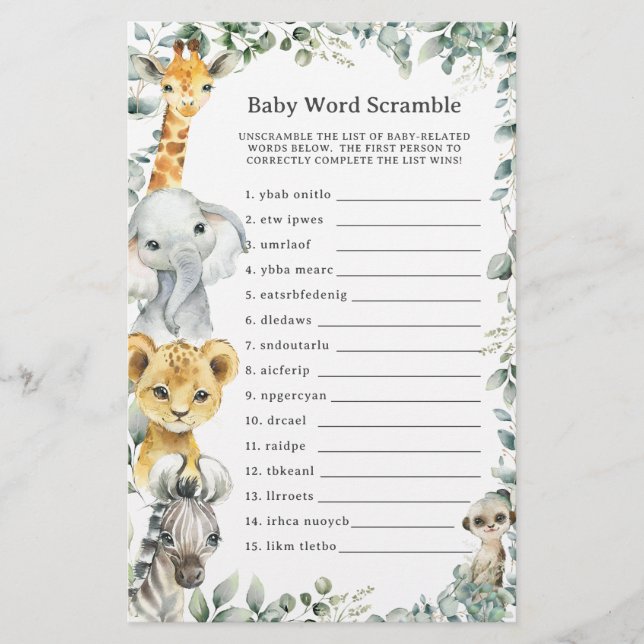 Jungle Animals Greenerity Baby Word Scramble Game (Vorderseite)