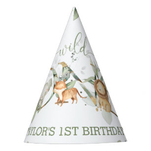 Jungle Animals Greenery 1. Geburtstagsjunge Partyhütchen