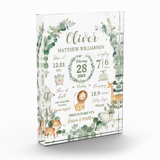 Jungle Animals Greenery Baby Birth Print Stats Fotoblock (Links)