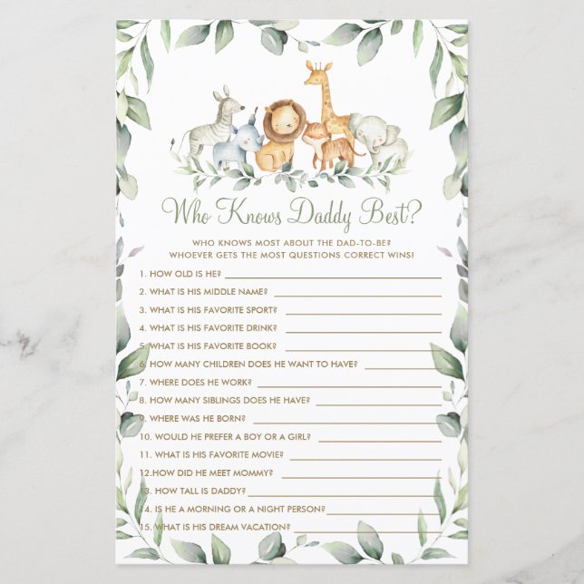 Jungle Animals Greenery, die Daddy Best Game kenne (Vorderseite)